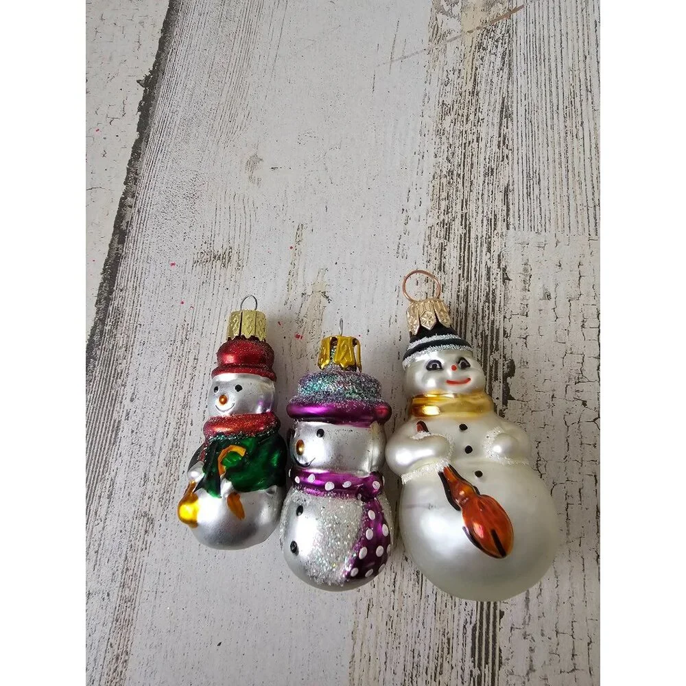 Mini glass ornament snowman set Xmas tree‎